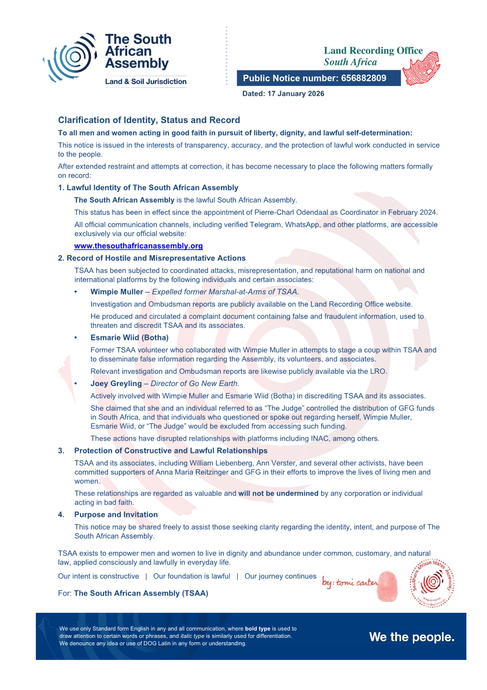 Public notice The South African Assembly Recording number 656882809